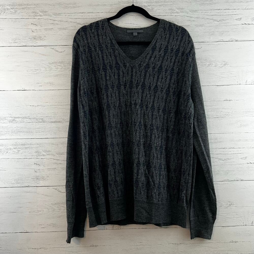 John Varvatos Gray Light Knit V Neck Sweater Size L